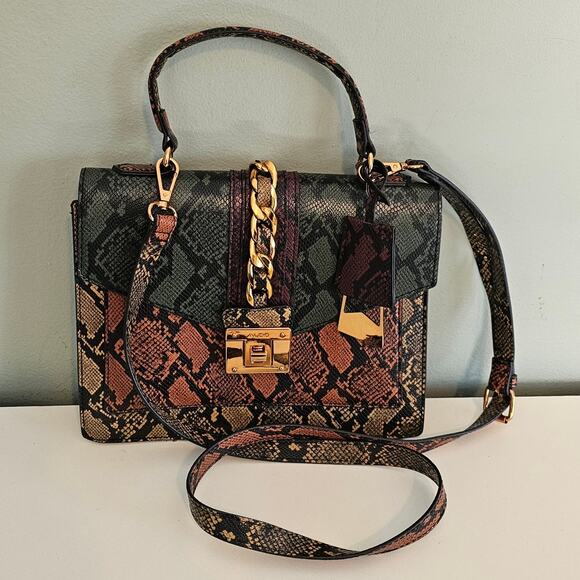 Aldo Handbags - ALDO Glendaa Snakeskin Patchwork Crossbody Satchel Purse with Gold Chain